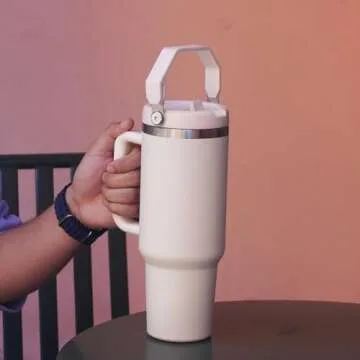 Dreamfocus Handle Flip Straw Lid Replacement for Stanley 40 oz Tumbler, Not for 30 oz