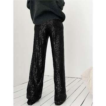 Alyweatry Women Sequin Bell Bottom Pants Glitter Sparkle High Waist Wide Leg Trousers Night Out Club...