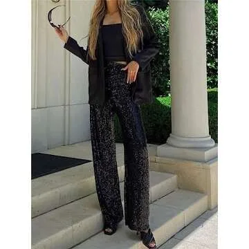 Alyweatry Sequin Bell Bottom Pants for Night Out Glam