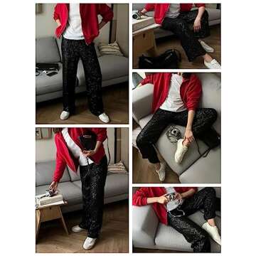 Alyweatry Women Sequin Bell Bottom Pants Glitter Sparkle High Waist Wide Leg Trousers Night Out Clubwear (A-Black, M)