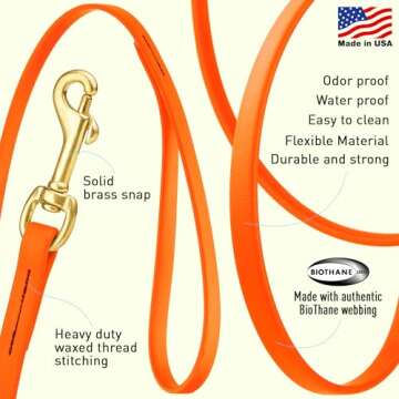 Viper Biothane Working Tracking Lead Leash Long Line for Dogs 2 Colors and 6 Sizes, Hunter Orange