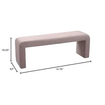 Meridian Furniture Minimalist Collection Modern | Contemporary Velvet Upholstered Bench, 53" W x 14.75" D x 18.25" H, Pink