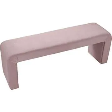 Meridian Furniture Minimalist Collection Modern | Contemporary Velvet Upholstered Bench, 53" W x 14.75" D x 18.25" H, Pink