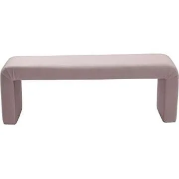 Meridian Furniture Minimalist Collection Modern | Contemporary Velvet Upholstered Bench, 53" W x 14.75" D x 18.25" H, Pink