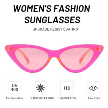 Przene Fashion Candy Cat eye Sunglasses Retro Women Eyewear Fluorescent Pink Frame Pink lens