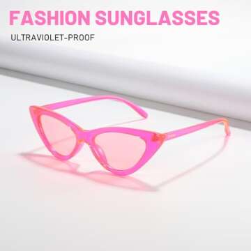 Przene Fashion Candy Cat eye Sunglasses Retro Women Eyewear Fluorescent Pink Frame Pink lens