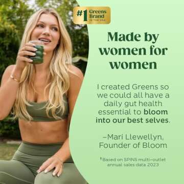 Bloom Nutrition Superfood Greens Powder Stick Packs, Digestive Enzymes with Probiotics and Prebiotics, Gut Health, Bloating Relief for Women, Chlorella, Green Juice Mix, 15 SVG, Berry