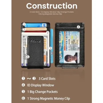 Kinzd Leather RFID Blocking Money Clip Wallet for Minimalists