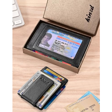 Kinzd Leather RFID Blocking Money Clip Wallet for Minimalists