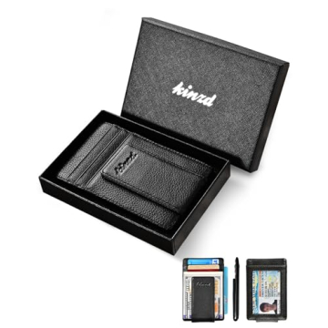 Kinzd Leather RFID Blocking Money Clip Wallet for Minimalists