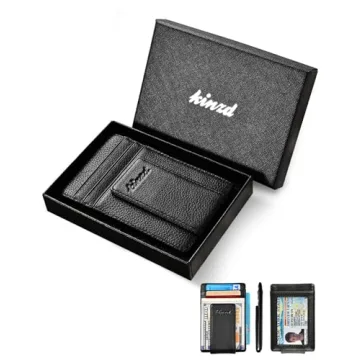 Kinzd Leather RFID Blocking Money Clip Wallet for Minimalists
