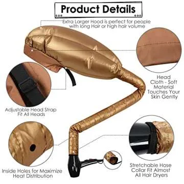 TEPENAR Bonnet Hair Dryer Attachment: Upgraded Extra Large Adjustable Hair Dryer Cap - Easy to Use f...