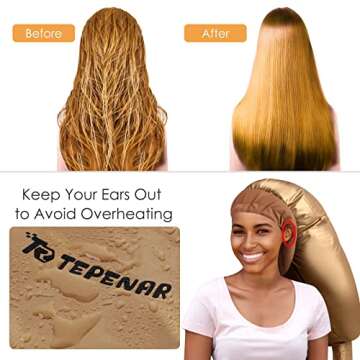 TEPENAR Bonnet Hair Dryer Attachment: Upgraded Extra Large Adjustable Hair Dryer Cap - Easy to Use for Natural Curly Textured Hair Care Styling Fast Drying - Gold