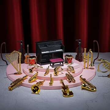 24 Pcs Dollhouse Musical Instruments Miniature Violin Piano Trumpet Saxophone Electric Guitar Tiny C...