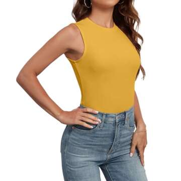 AUHEGN Womens Tank Tops Summer Sleeveless Racerback Casual Basic Ribbed Shirts Mustard Medium