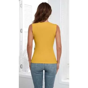 AUHEGN Womens Tank Tops Summer Sleeveless Racerback Casual Basic Ribbed Shirts Mustard Medium