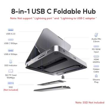 USB C Hub for iPad Pro, PULWTOP Docking Station for iPad, 4K@60Hz HDMI, 100W PD Aluminum Hub with SS...