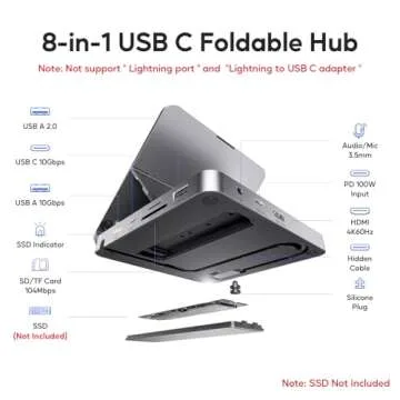 USB C Hub for iPad Pro, PULWTOP Docking Station for iPad, 4K@60Hz HDMI, 100W PD Aluminum Hub with SS...