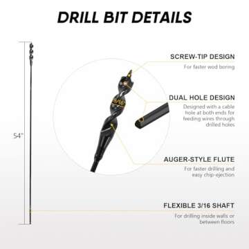 HANSHAN 54-Inch Flexible Installer Drill Bit Fish Bit for Wire Pulling