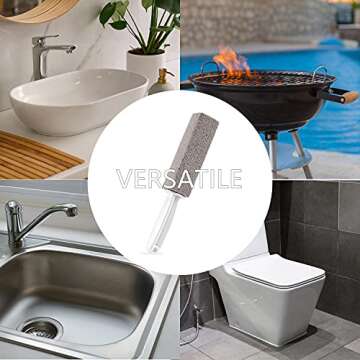 2 Pack Pumice Stone for Toilet Bowl Cleaning with Handle, Scouring Stick Remove Toilet Bowl Hard Water Rings, Calcium Buildup and Rust for Cleaning Toilet, Bathroom, Kitchen Sink, Grill (Gray)