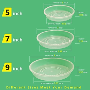 Durable Clear Plant Saucer Drip Trays - 9 Pack of 5, 7, 9 Inch