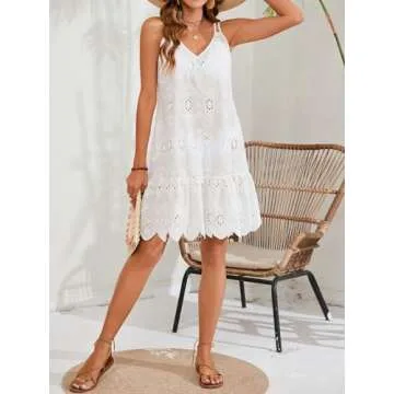 SHENHE Women's Chic Eyelet Swimsuit Cover Up Dress