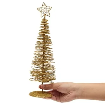 Juvale 2-Pack Mini Gold Christmas Tree, 10.5 Inch Tall Christmas Table Decoration, Ideal Gold Christmas Decorations for Tables, Desks, Bedrooms, and Living Rooms