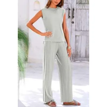 PRETTYGARDEN Women's 2 Piece Outfits Knit Loungewear High Low Pullover Tops and Wide Leg Pants Casual Sweater Sets Tracksuits (Silver Grey,Medium)