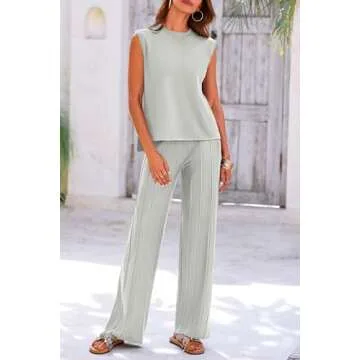 PRETTYGARDEN Women's 2 Piece Outfits Knit Loungewear High Low Pullover Tops and Wide Leg Pants Casual Sweater Sets Tracksuits (Silver Grey,Medium)