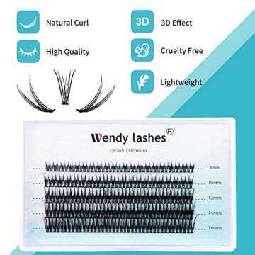 Individual Lash Clusters Volume Lashes Fishtail Lashes DIY Eyelash Extension Natural Curl Black Helt...