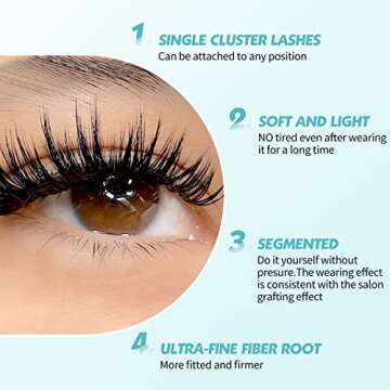 Individual Lash Clusters Volume Lashes Fishtail Lashes DIY Eyelash Extension Natural Curl Black Helt Bonded Soft Lash Extensions by WENDY LASHES (0.10-D, 8-16mm)