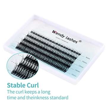 Individual Lash Clusters Volume Lashes Fishtail Lashes DIY Eyelash Extension Natural Curl Black Helt Bonded Soft Lash Extensions by WENDY LASHES (0.10-D, 8-16mm)