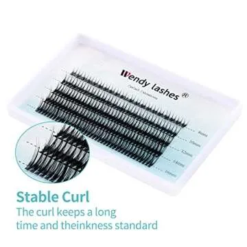 Individual Lash Clusters Volume Lashes Fishtail Lashes DIY Eyelash Extension Natural Curl Black Helt Bonded Soft Lash Extensions by WENDY LASHES (0.10-D, 8-16mm)