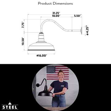 Steel Lighting Co. Gardena Barn Light | Outdoor Wall Mounted | 16" Dome | 23" Gooseneck | Farmhouse ...