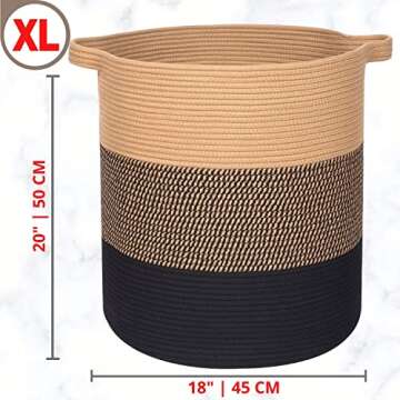 MINTWOOD Design 83L Extra Large 20x18 Inches Decorative Woven Cotton Rope Basket, Tall Laundry Baske...