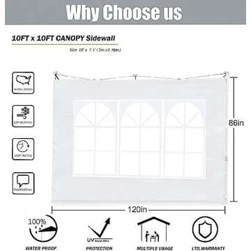 SCOCANOPY Sidewall for 10x10 Canopy Frame, 2 Pack Sunwalls Only,(Pure White)