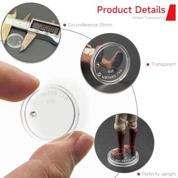 SIXPOINTS 70 Pieces Clear Round Figure Display Stand Base Compatible with 3.75” Movie Action Figure MODERN Star Wars / MODERN G i Joe /Marvel, 25mm Wide Disc,2.35mm Peg Doll Model Support Stand