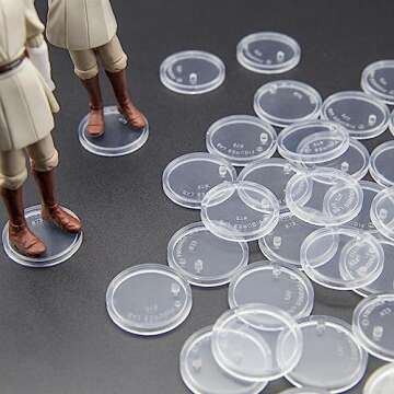 SIXPOINTS 70 Pieces Clear Round Figure Display Stand Base Compatible with 3.75” Movie Action Figure MODERN Star Wars / MODERN G i Joe /Marvel, 25mm Wide Disc,2.35mm Peg Doll Model Support Stand
