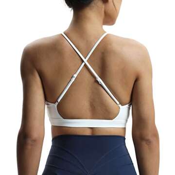 Aoxjox Women's Workout Sports Bras Jamie Deep V Fitness Backless Padded Training Gym Bra Yoga Crop Tank Top (White, X-Small)