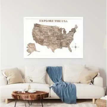 ENJOY THE WOOD Framed 3D Wood USA Map Wall Art Large Wall Décor - United States Travel Map - US Map On Board- Any Occasion Gift Idea - Wall Art For Home & Kitchen or Office (Terra)