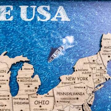 ENJOY THE WOOD Framed 3D Wood USA Map Wall Art Large Wall Décor - United States Travel Map - US Map On Board- Any Occasion Gift Idea - Wall Art For Home & Kitchen or Office (Terra)
