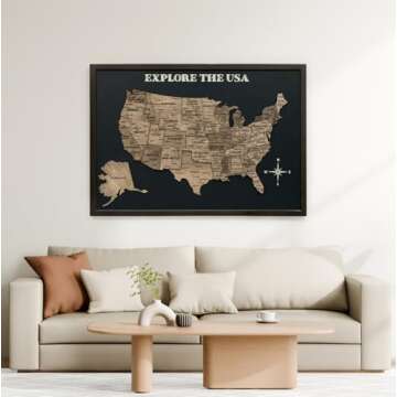 ENJOY THE WOOD Framed 3D Wood USA Map Wall Art Large Wall Décor - United States Travel Map - US Map On Board- Any Occasion Gift Idea - Wall Art For Home & Kitchen or Office (Terra)