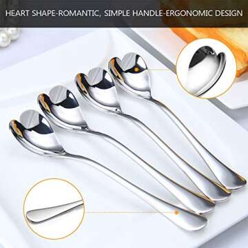 HISSF Heart Shaped Spoons, 18/10 Stainless Steel Spoon Set 4 Pack, 6.7 inches, Dessert Spoon, Ice Cr...