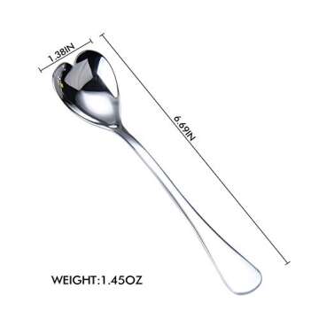 HISSF Heart Shaped Spoons, 18/10 Stainless Steel Spoon Set 4 Pack, 6.7 inches, Dessert Spoon, Ice Cream Spoons, for Tea, Cocktail, Sugar