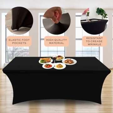Elegant Black Spandex Table Covers 6FT - Durable & Stretchy