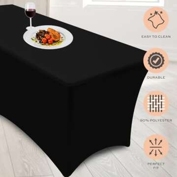 Elegant Black Spandex Table Covers 6FT - Durable & Stretchy