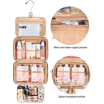 MONSTINA Travel Toiletry Bag Cosmetic Organizers with Hanging Hook Use in Hotel,Bathroom(Black and White Stripes)