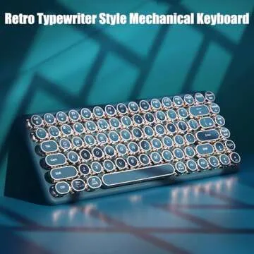 TISHLED Typewriter Keyboard Wireless 2.4GHz/Bluetooth/USB-C Wired Mechanical Gaming Keyboard Warm White LED Backlit 84-Key NKRO Hot Swappable Green Switches Retro Round Keycaps for Multi-Device