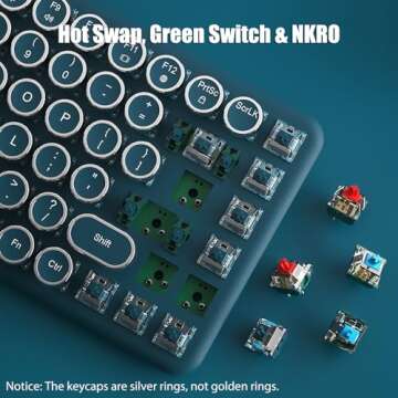 TISHLED Typewriter Keyboard Wireless 2.4GHz/Bluetooth/USB-C Wired Mechanical Gaming Keyboard Warm White LED Backlit 84-Key NKRO Hot Swappable Green Switches Retro Round Keycaps for Multi-Device