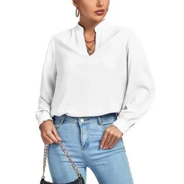 LYANER Women's V Neck Shirred Long Sleeve Blouse